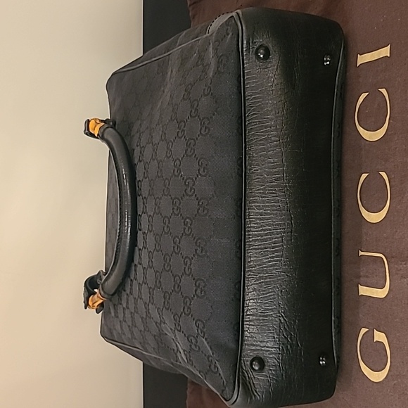 GUCCI VINTAGE EARLY 2000’S BAMBOO CANVAS/LEATHER TOTE BAG VERY GOOD COND RARE ! - Picture 12 of 17